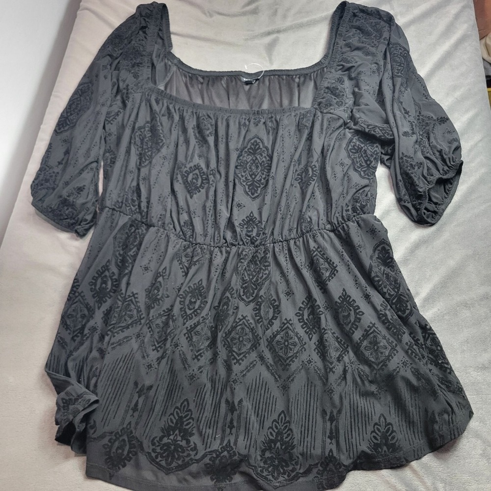 Torrid Smock Top Square Neck Puff Sleeve Black Womens Size 5